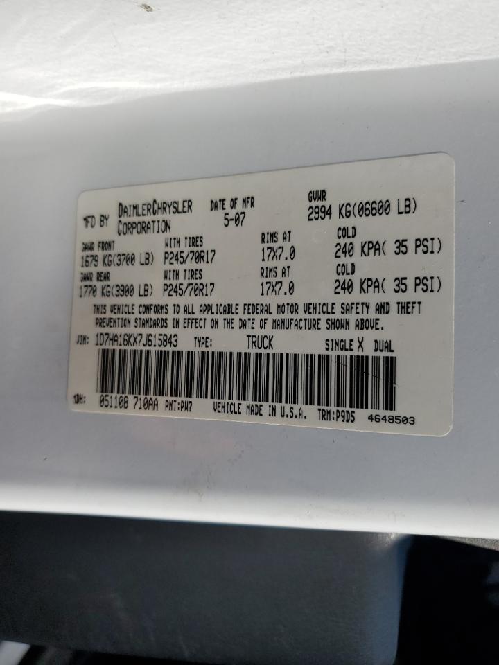 2007 Dodge Ram 1500 St VIN: 1D7HA16KX7J615843 Lot: 82535605