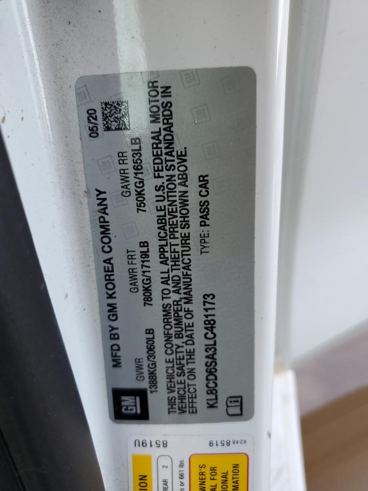 2020 Chevrolet Spark 1Lt VIN: KL8CD6SA3LC481173 Lot: 85759395