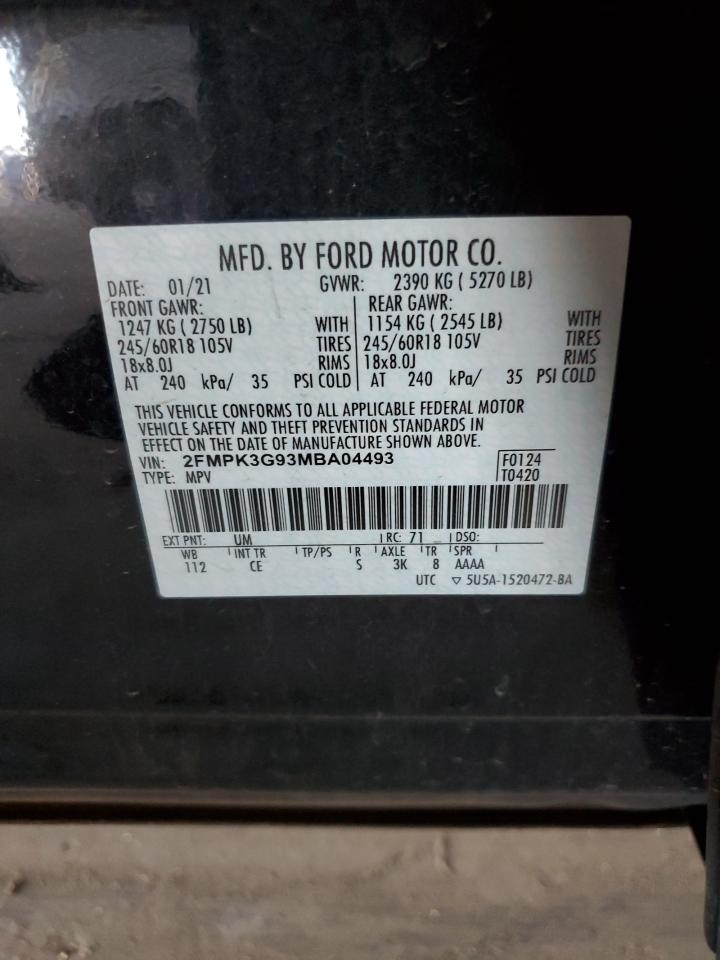 2021 Ford Edge Se VIN: 2FMPK3G93MBA04493 Lot: 91034085
