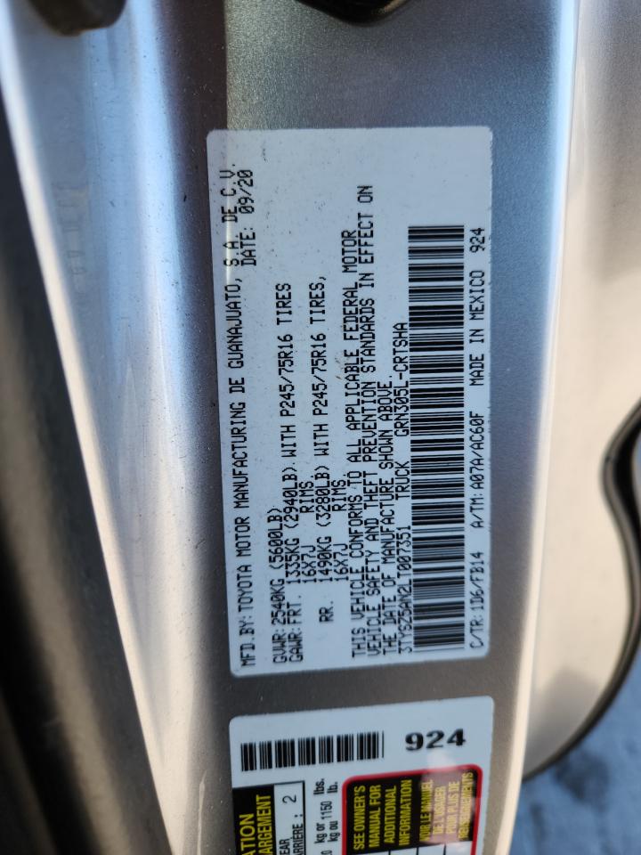 2020 Toyota Tacoma Access Cab VIN: 3TYSZ5AN2LT007351 Lot: 86494455