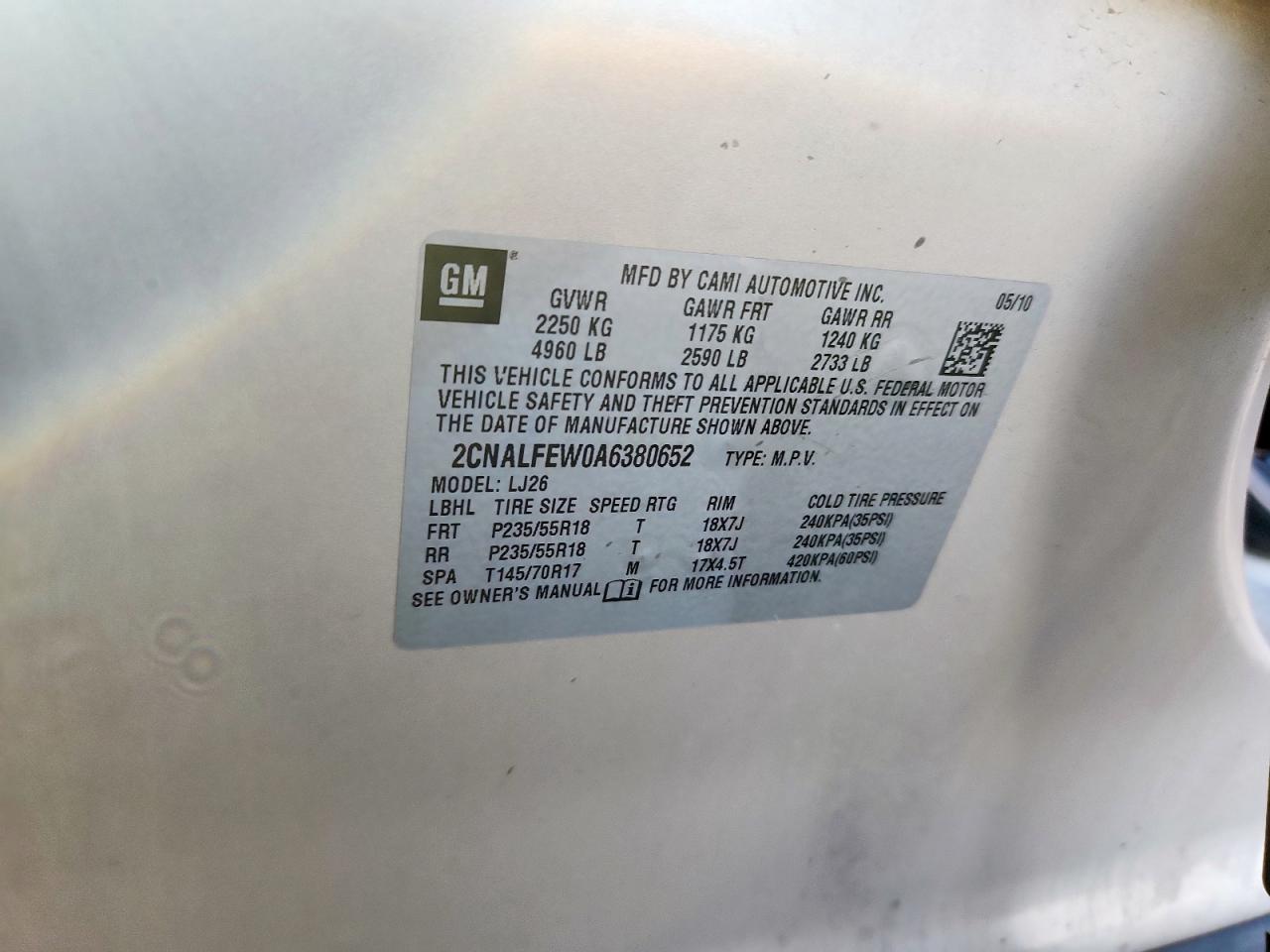 2010 Chevrolet Equinox Ltz VIN: 2CNALFEW0A6380652 Lot: 86179375