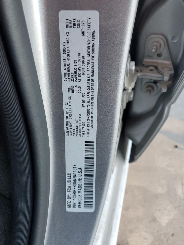 2022 Ram 1500 Big Horn/Lone Star VIN: 1C6RRFBG5NN411017 Lot: 82337335