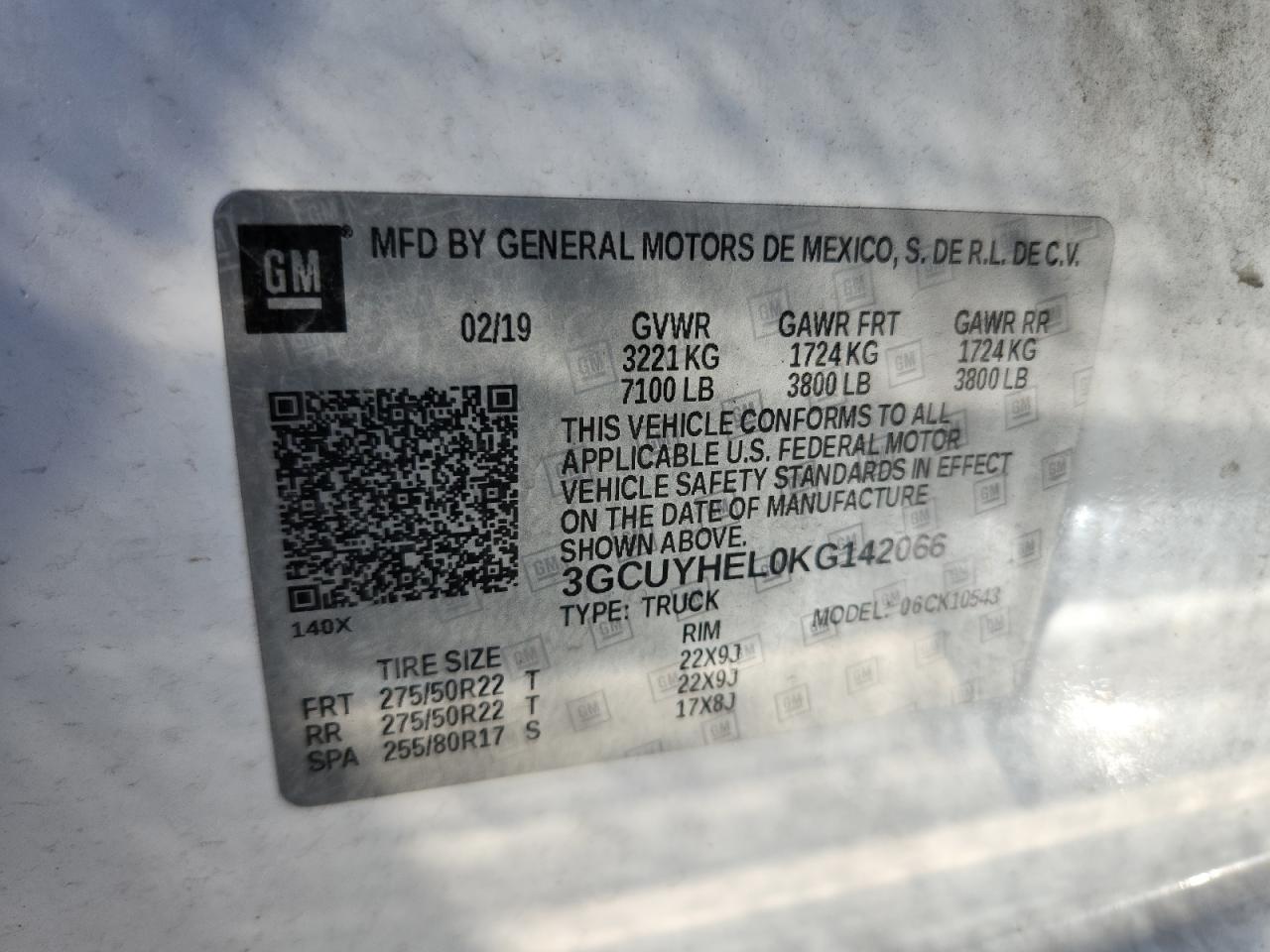 2019 Chevrolet Silverado K1500 High Country VIN: 3GCUYHEL0KG142066 Lot: 82599405