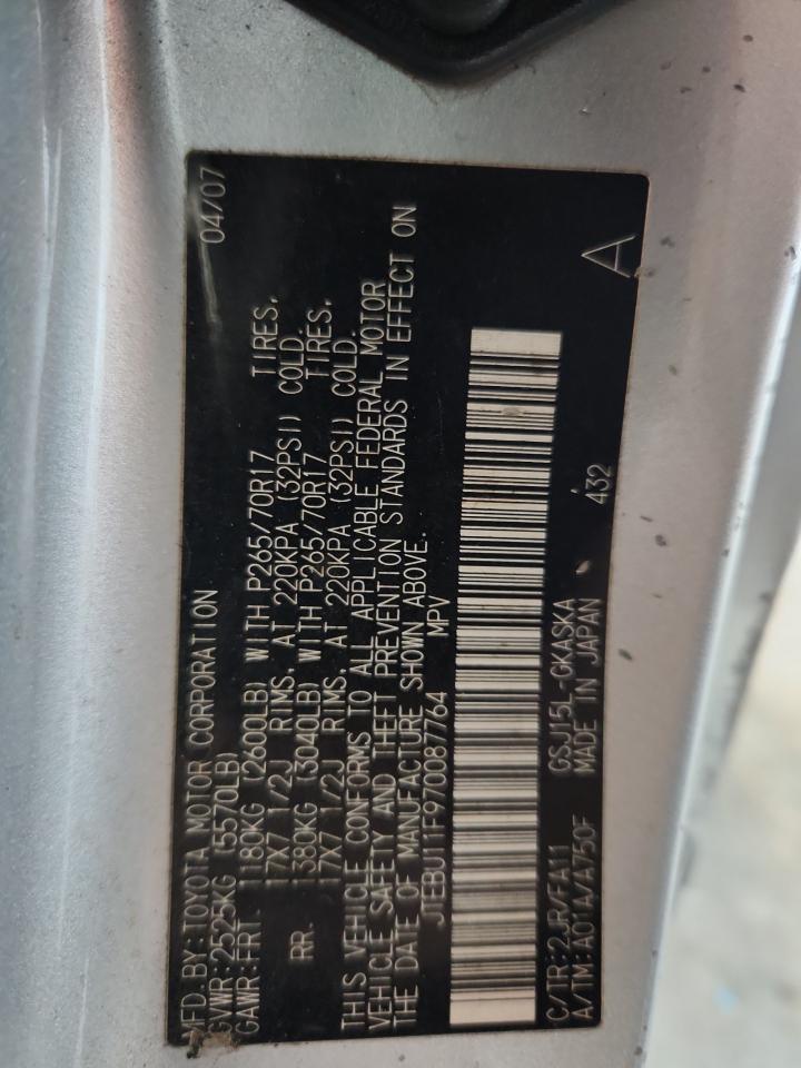 2007 Toyota Fj Cruiser VIN: JTEBU11F970087764 Lot: 87269625