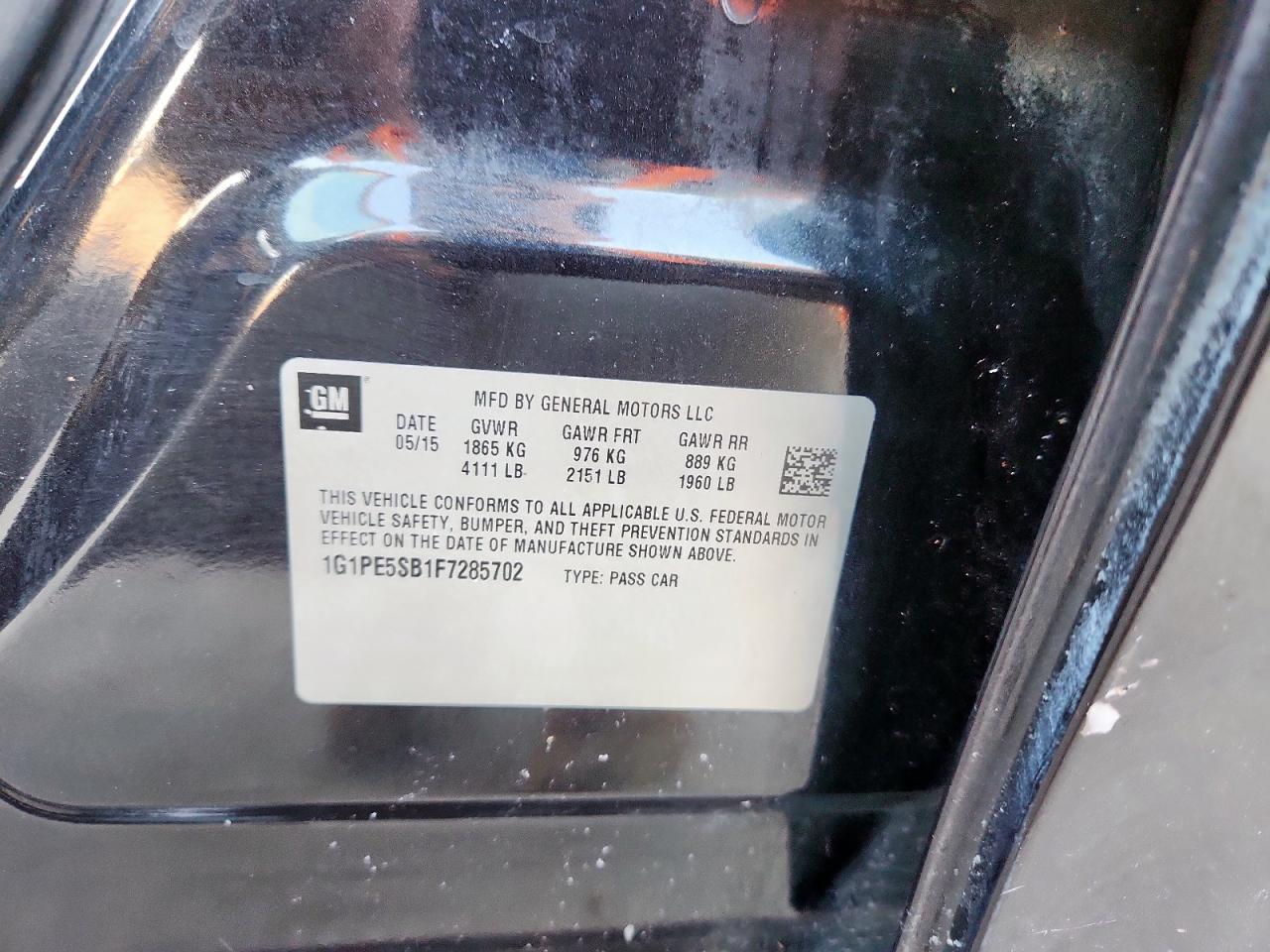 2015 Chevrolet Cruze Lt VIN: 1G1PE5SB1F7285702 Lot: 85929895