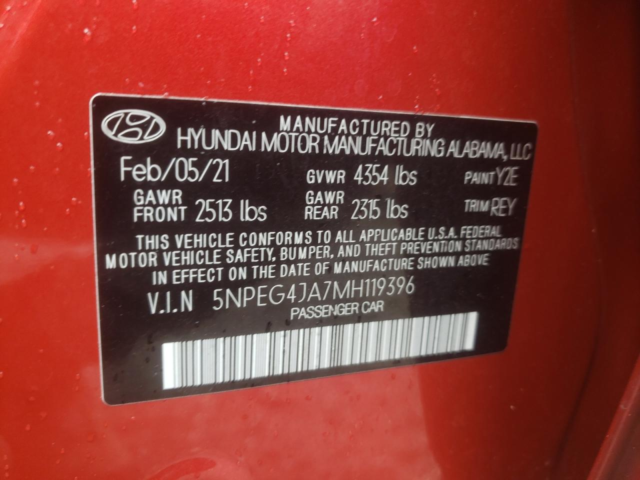 2021 Hyundai Sonata Se VIN: 5NPEG4JA7MH119396 Lot: 82197735