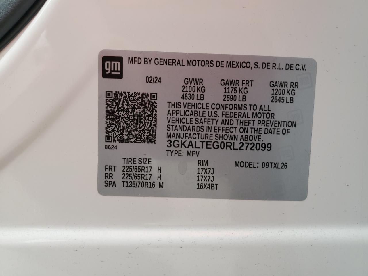 2024 GMC Terrain Sle VIN: 3GKALTEG0RL272099 Lot: 90501445