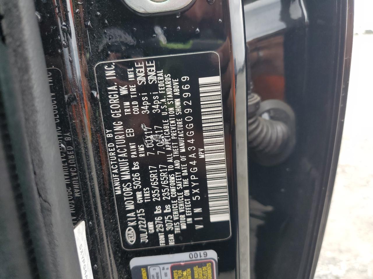 2016 Kia Sorento Lx VIN: 5XYPG4A34GG092969 Lot: 83817945