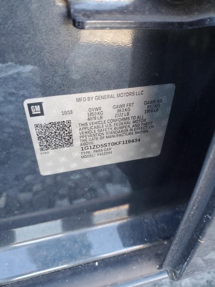 2019 Chevrolet Malibu Lt VIN: 1G1ZD5ST0KF119434 Lot: 82582305