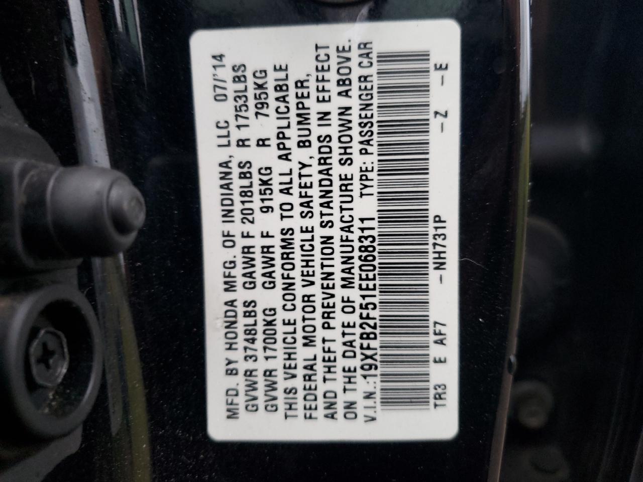 2014 Honda Civic Lx VIN: 19XFB2F51EE068311 Lot: 85717935