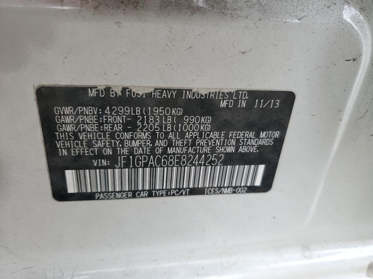 2014 Subaru Impreza Premium VIN: JF1GPAC68E8244252 Lot: 81988065