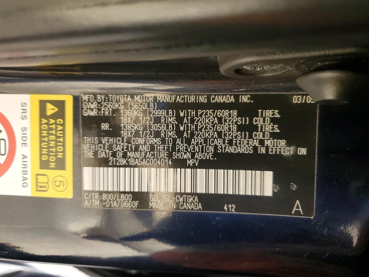 2010 Lexus Rx 350 VIN: 2T2BK1BA5AC004014 Lot: 84807315