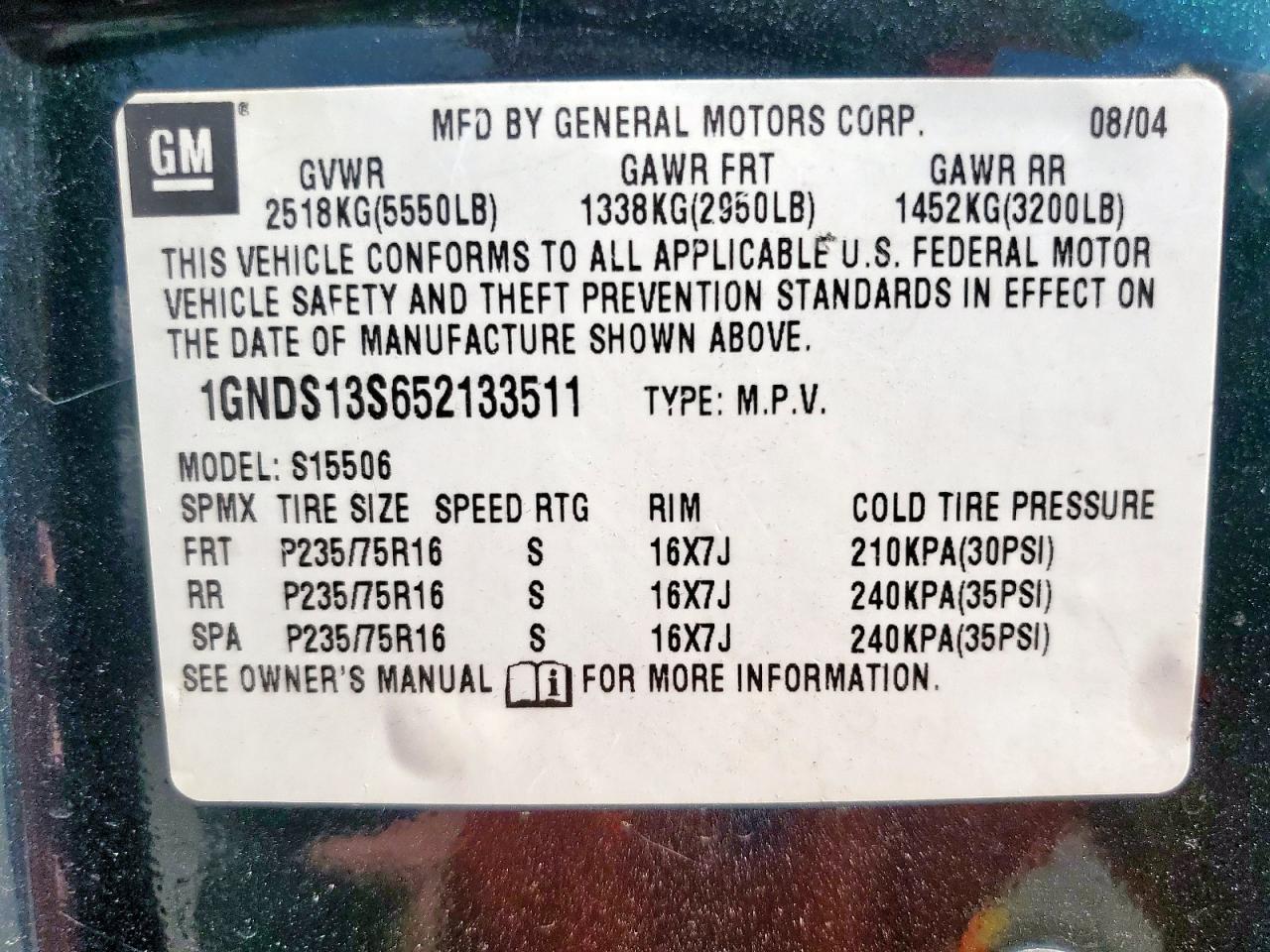 2005 Chevrolet Trailblazer Ls VIN: 1GNDS13S652133511 Lot: 85477745