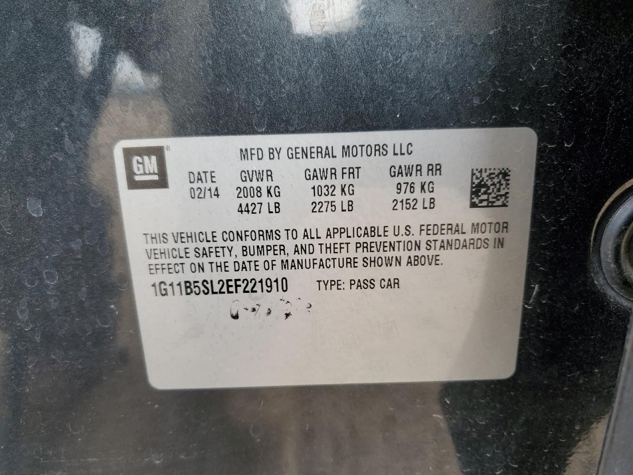 2014 Chevrolet Malibu Ls VIN: 1G11B5SL2EF221910 Lot: 82395705