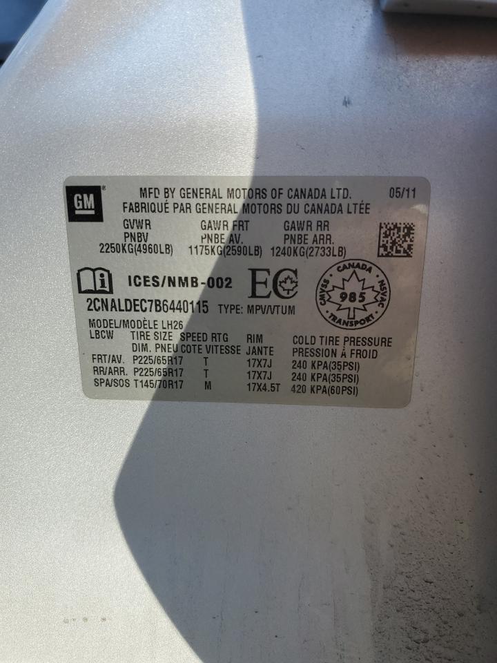 2011 Chevrolet Equinox Lt VIN: 2CNALDEC7B6440115 Lot: 85485865