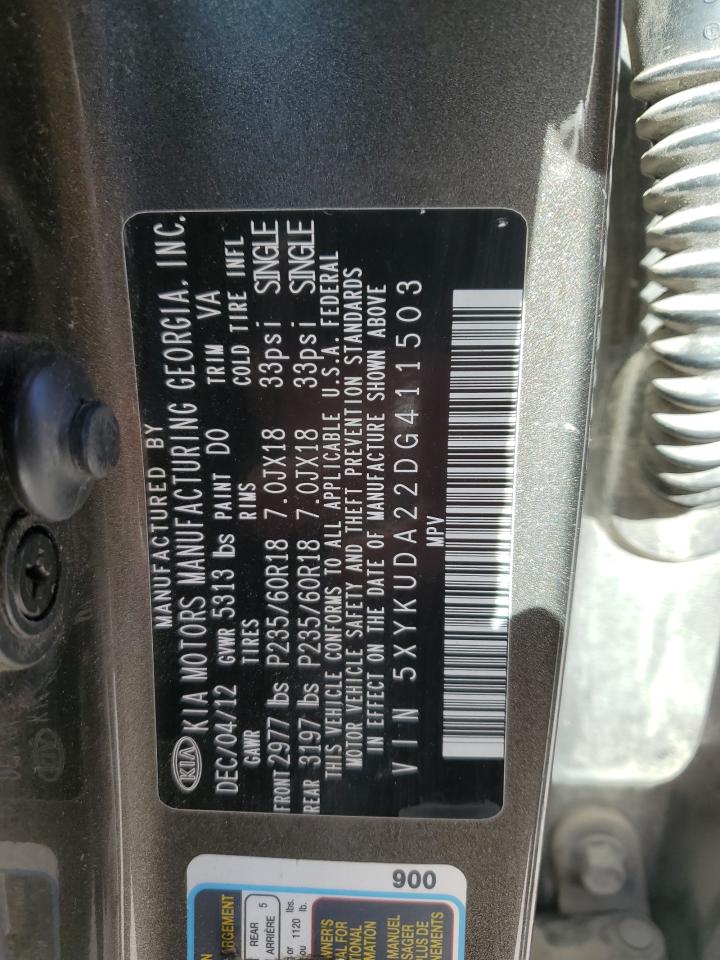 2013 Kia Sorento Ex VIN: 5XYKUDA22DG411503 Lot: 84953555