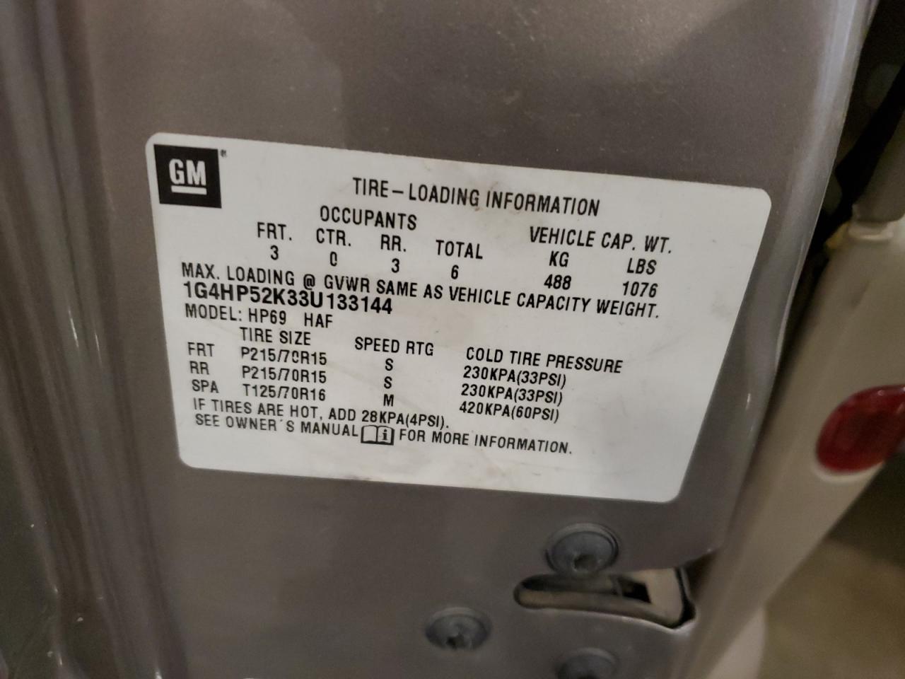 2003 Buick Lesabre Custom VIN: 1G4HP52K33U133144 Lot: 85085665