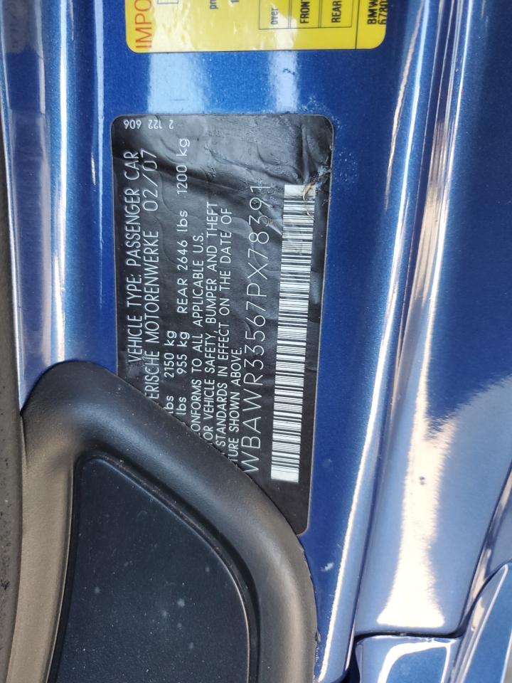 2007 BMW 328 I Sulev VIN: WBAWR33567PX78391 Lot: 85155525