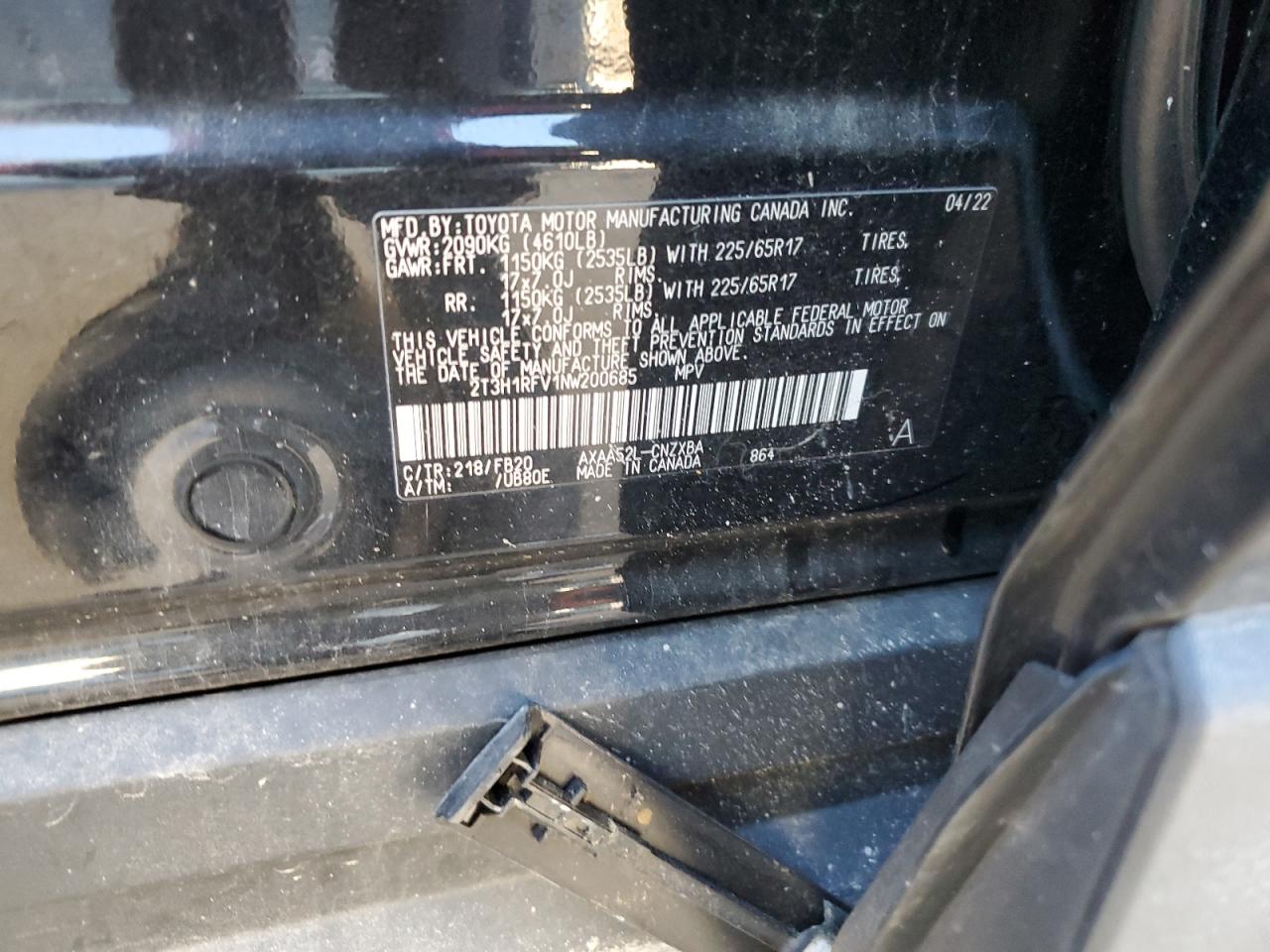 2022 Toyota Rav4 Le VIN: 2T3H1RFV1NW200685 Lot: 90603005