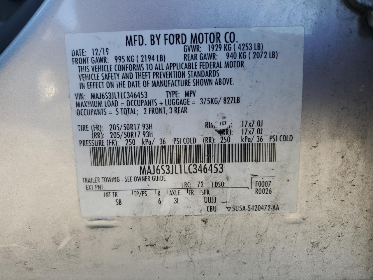 2020 Ford Ecosport Ses VIN: MAJ6S3JL1LC346453 Lot: 85709475