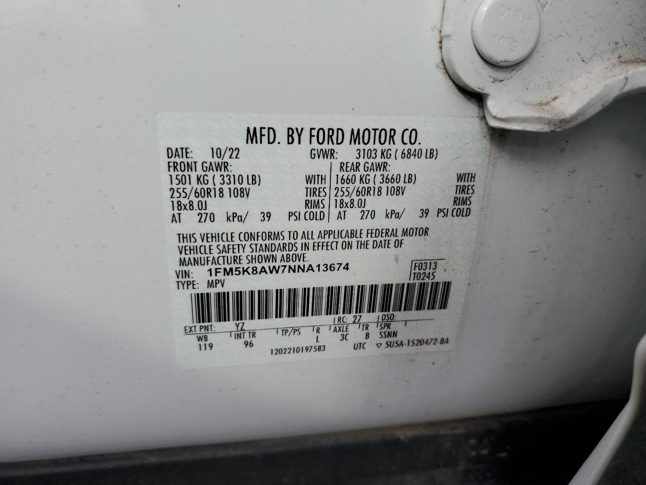 2022 Ford Explorer Police Interceptor VIN: 1FM5K8AW7NNA13674 Lot: 85073175