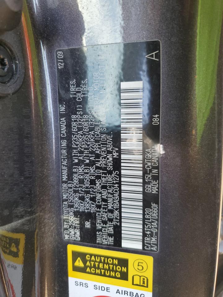 2010 Lexus Rx 350 VIN: 2T2BK1BA9AC041275 Lot: 84588555