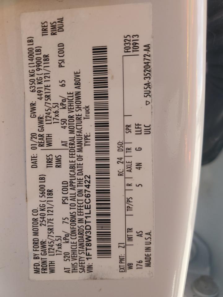 2020 Ford F350 Super Duty VIN: 1FT8W3DT1LEC67422 Lot: 81112305