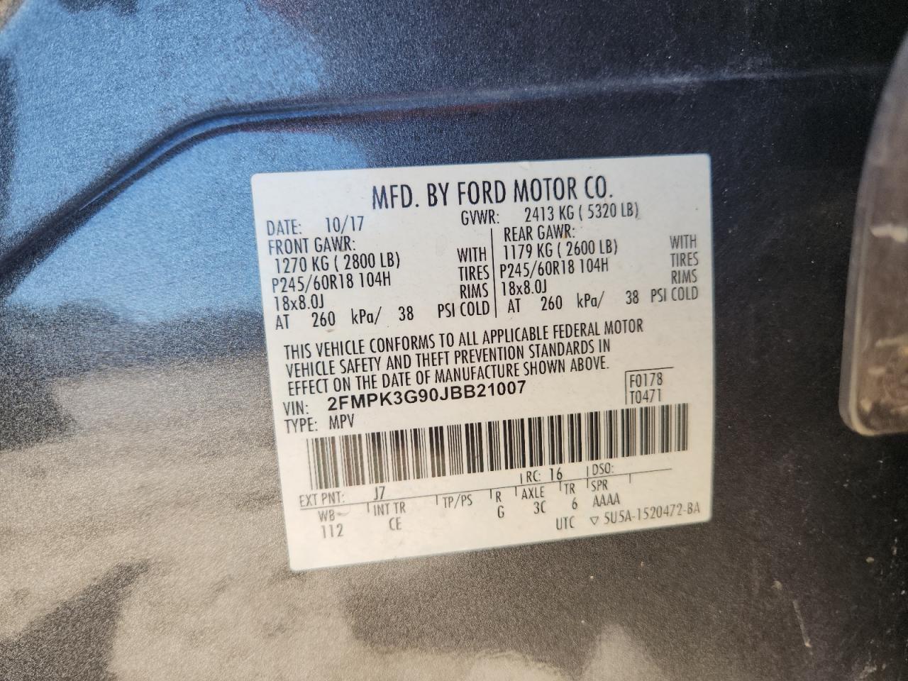 2018 Ford Edge Se VIN: 2FMPK3G90JBB21007 Lot: 86110995