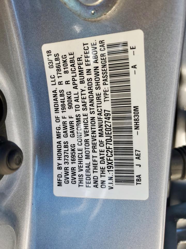 2018 Honda Civic Ex VIN: 19XFC2F70JE027497 Lot: 85933015
