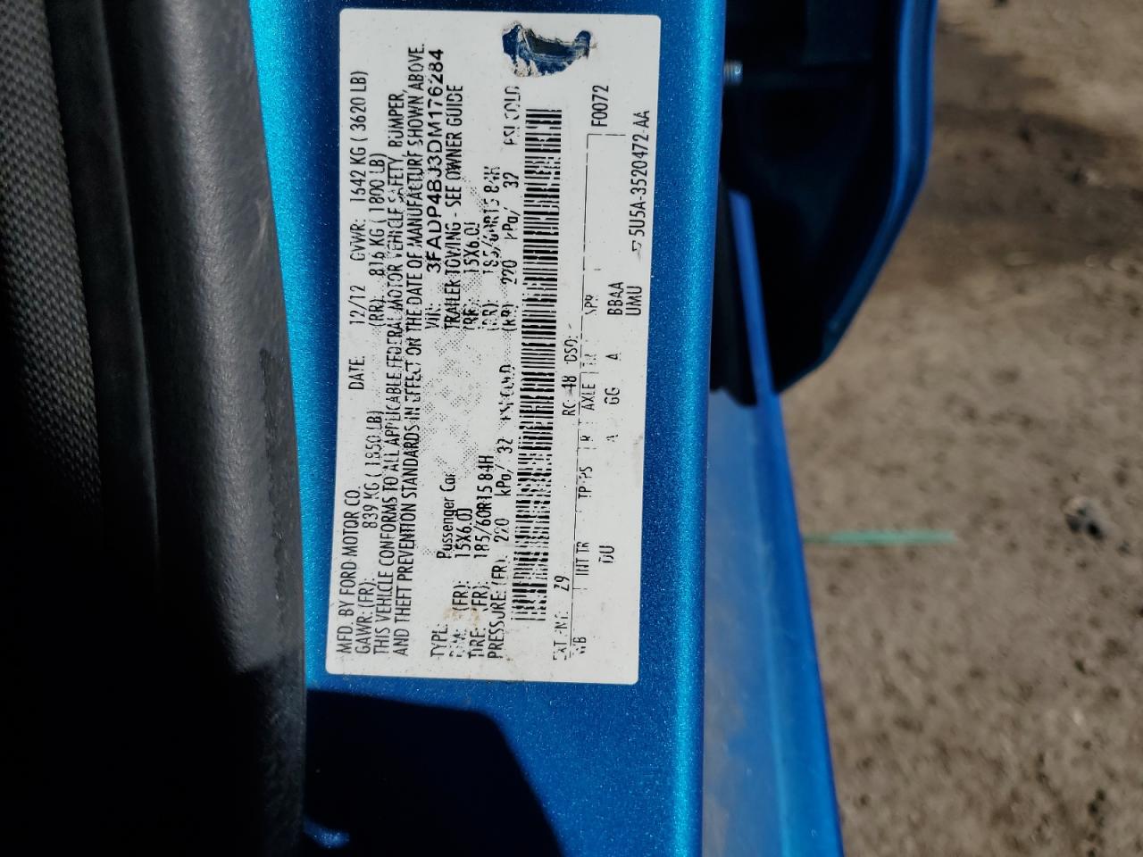 2013 Ford Fiesta Se VIN: 3FADP4BJ3DM176284 Lot: 82342945