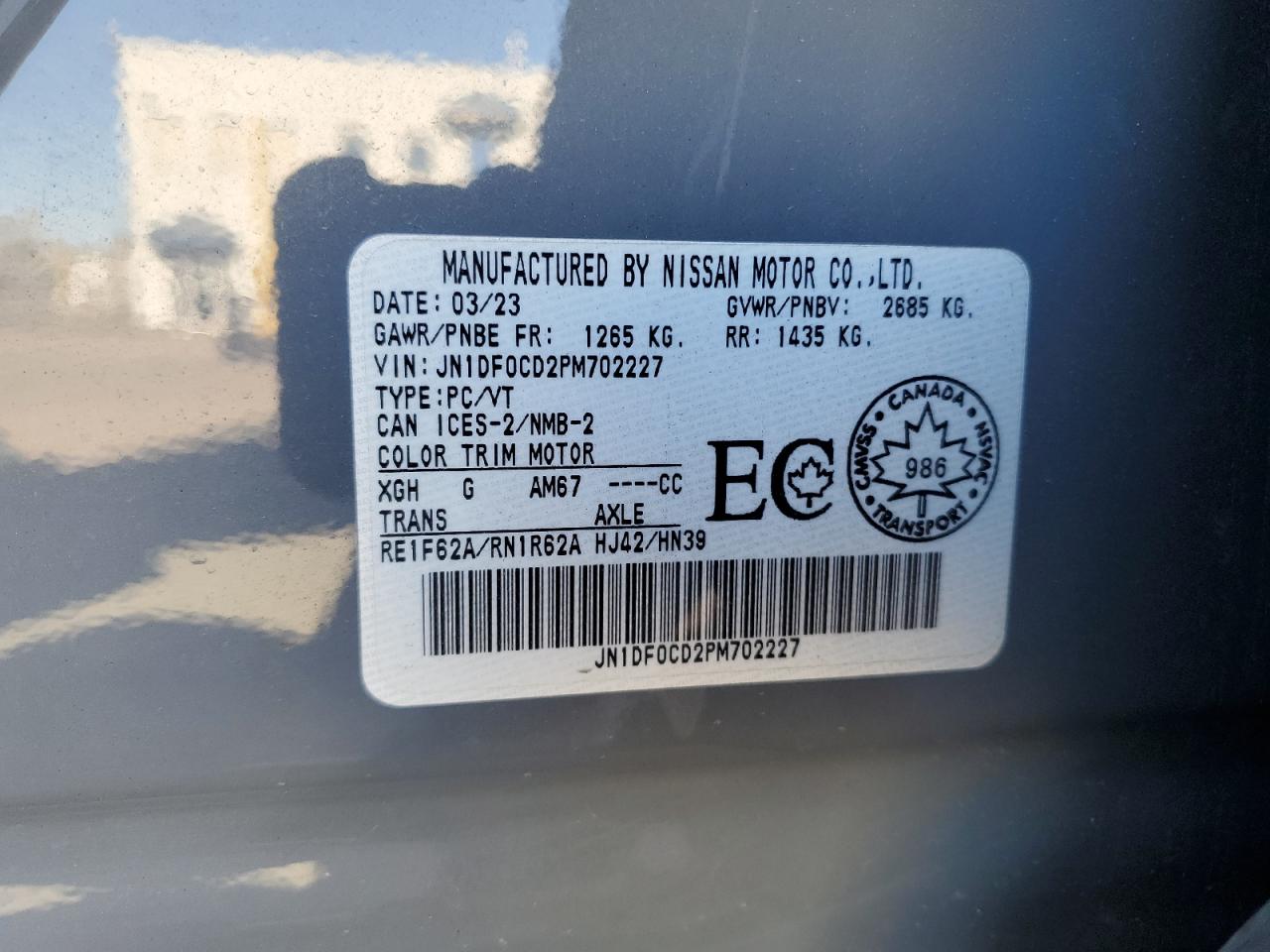 2023 Nissan Ariya Platinum + VIN: JN1DF0CD2PM702227 Lot: 90663285