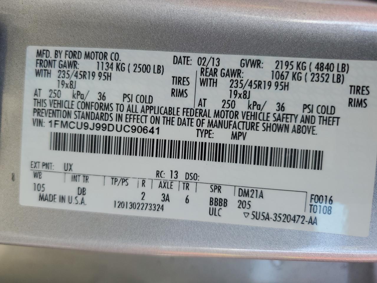 2013 Ford Escape Titanium VIN: 1FMCU9J99DUC90641 Lot: 82439965