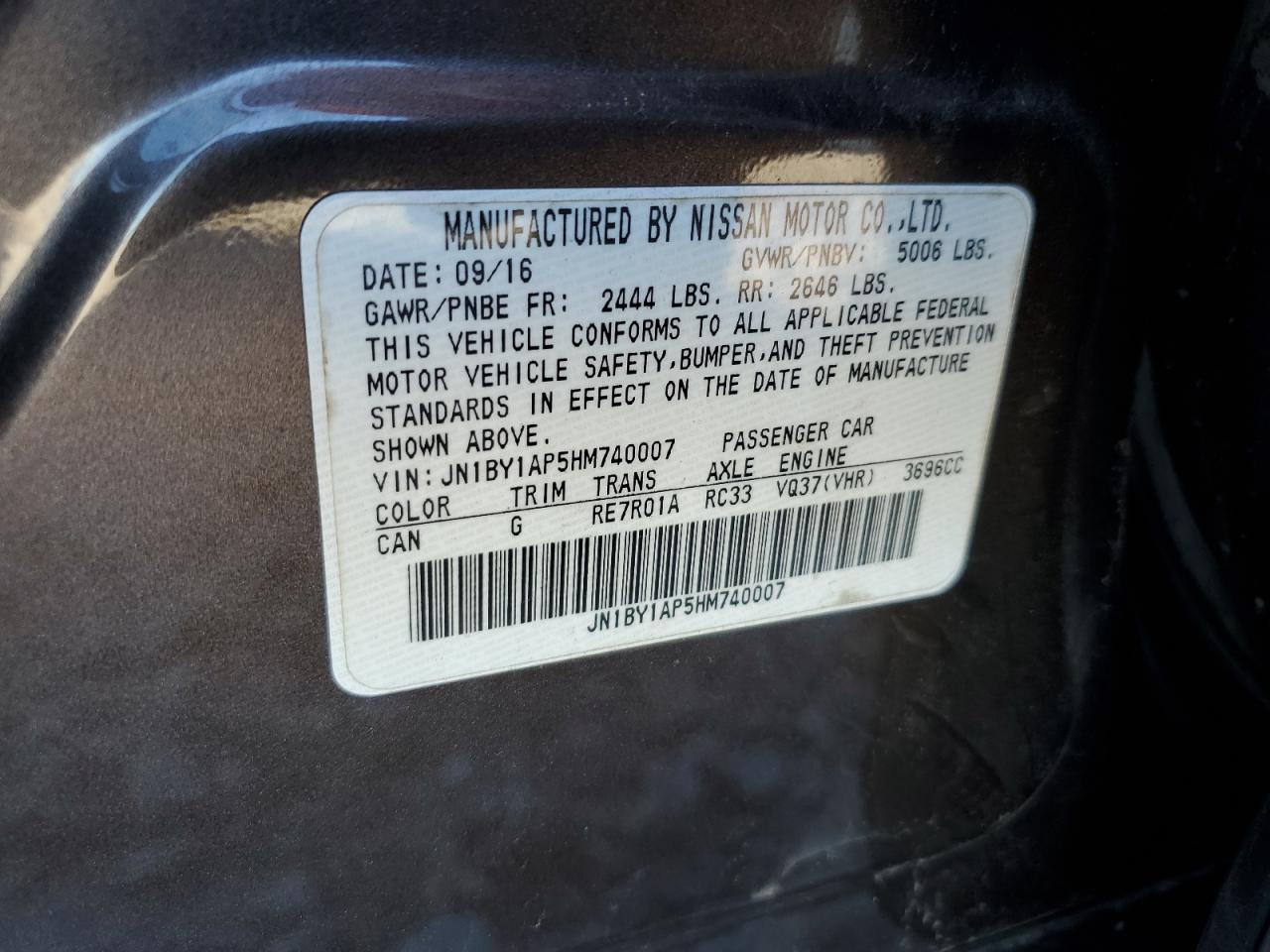 2017 Infiniti Q70 3.7 VIN: JN1BY1AP5HM740007 Lot: 82611685