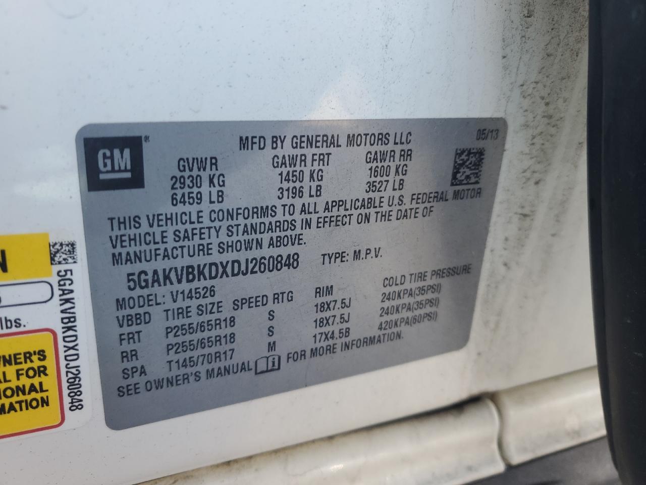 2013 Buick Enclave VIN: 5GAKVBKDXDJ260848 Lot: 89444165