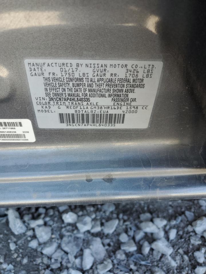 2017 Nissan Versa S VIN: 3N1CN7AP4HL840335 Lot: 82358685