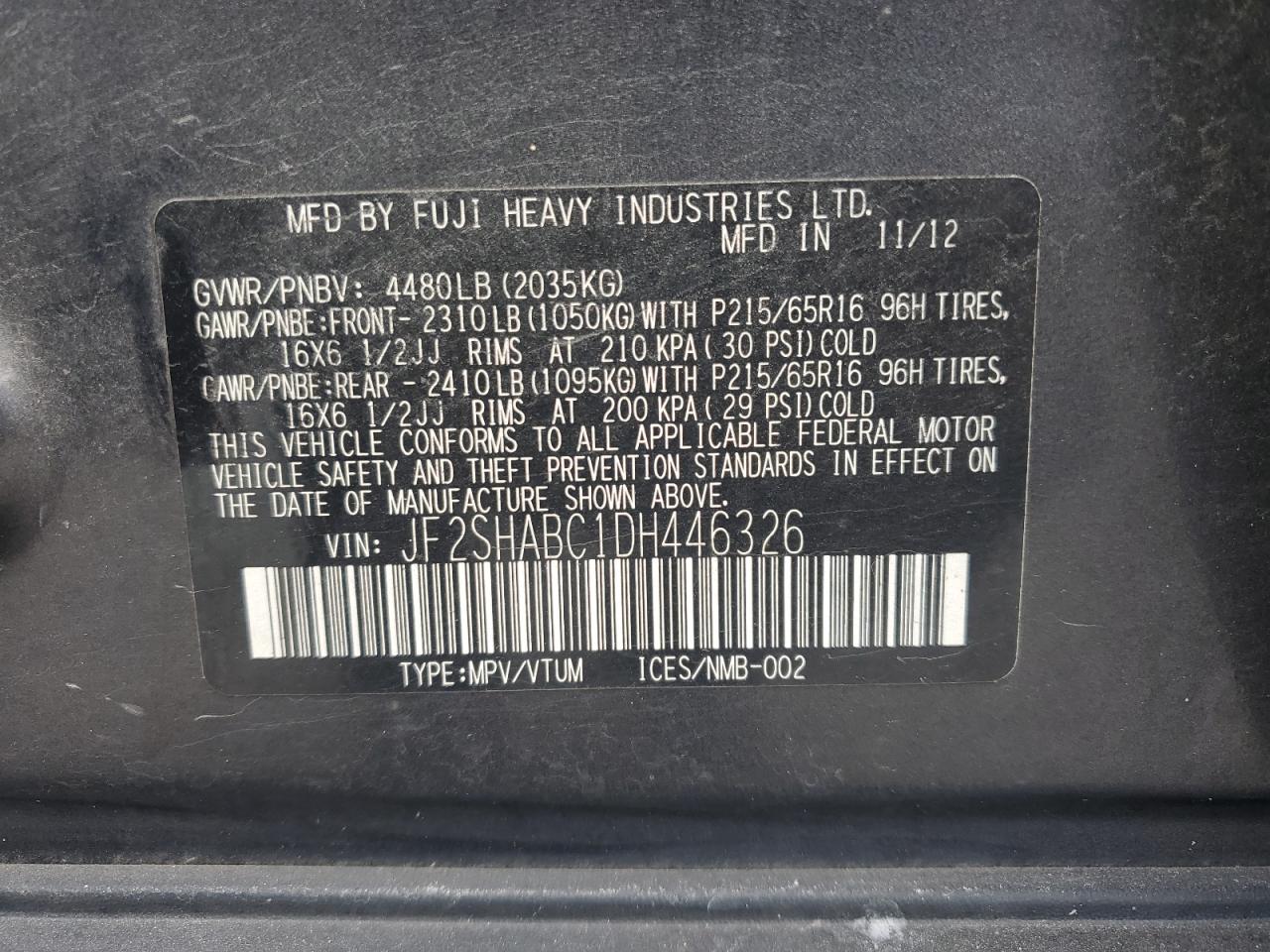 2013 Subaru Forester 2.5X VIN: JF2SHABC1DH446326 Lot: 81968715