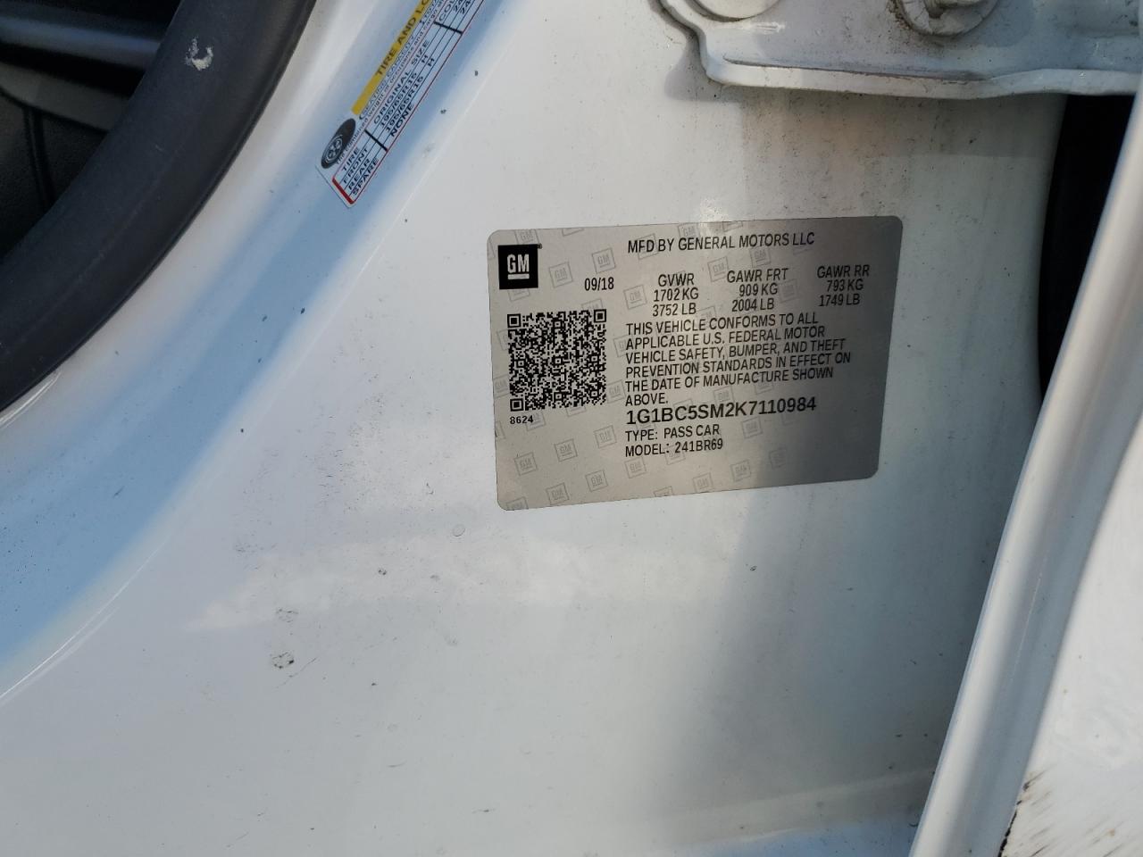 2019 Chevrolet Cruze Ls VIN: 1G1BC5SM2K7110984 Lot: 84723715