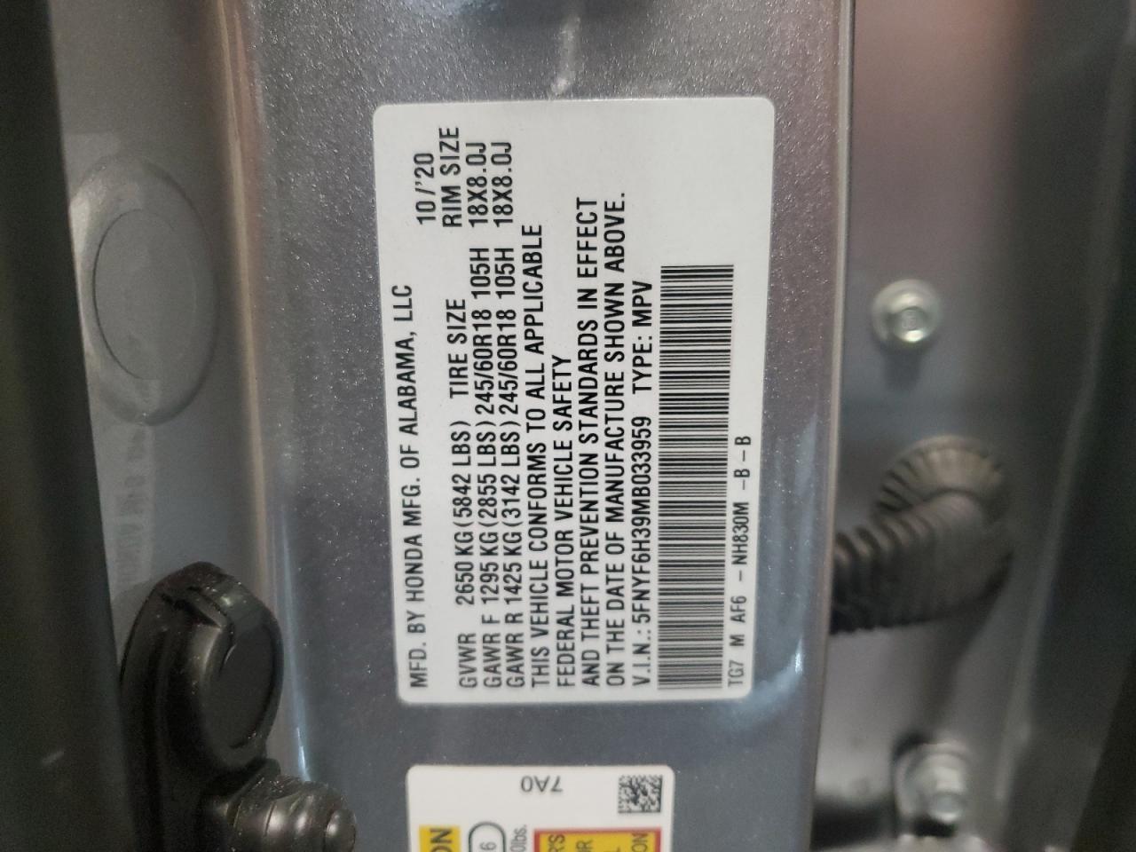 2021 Honda Pilot Ex VIN: 5FNYF6H39MB033959 Lot: 90064565