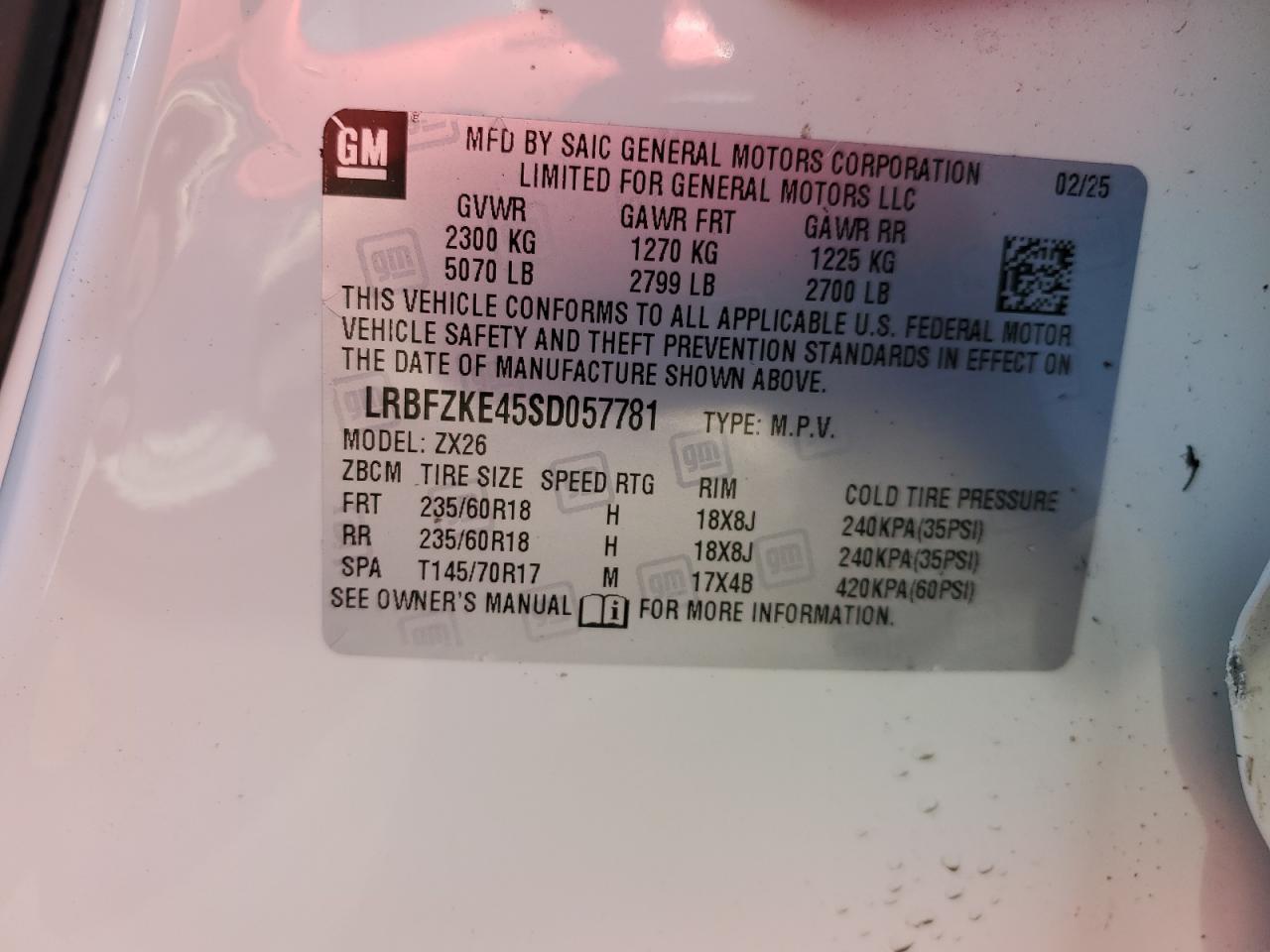 2025 Buick Envision Preferred VIN: LRBFZKE45SD057781 Lot: 86406215