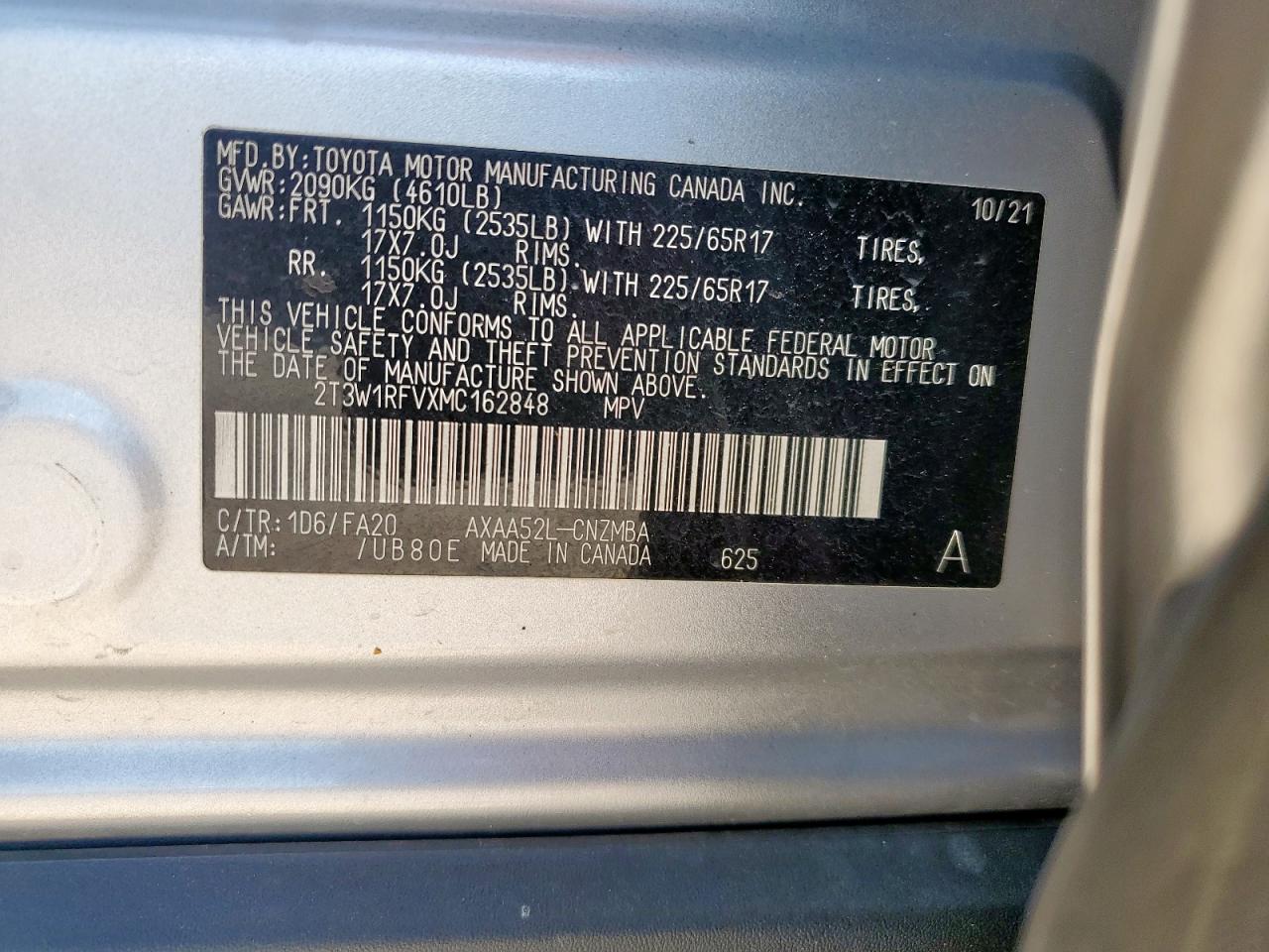 2021 Toyota Rav4 Xle VIN: 2T3W1RFVXMC162848 Lot: 86257135