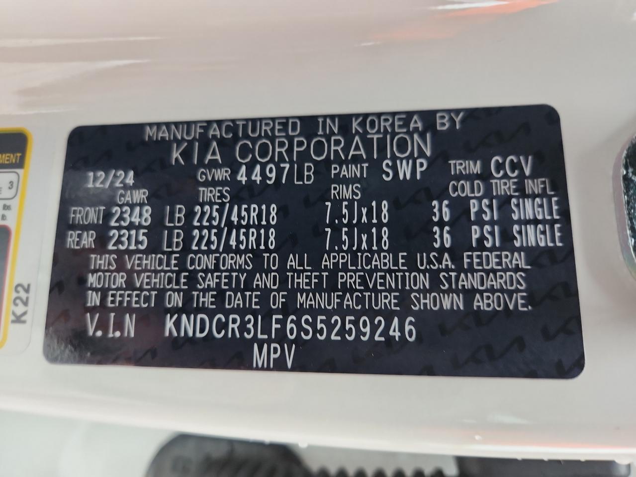 2025 Kia Niro Sx Touring VIN: KNDCR3LF6S5259246 Lot: 86459155