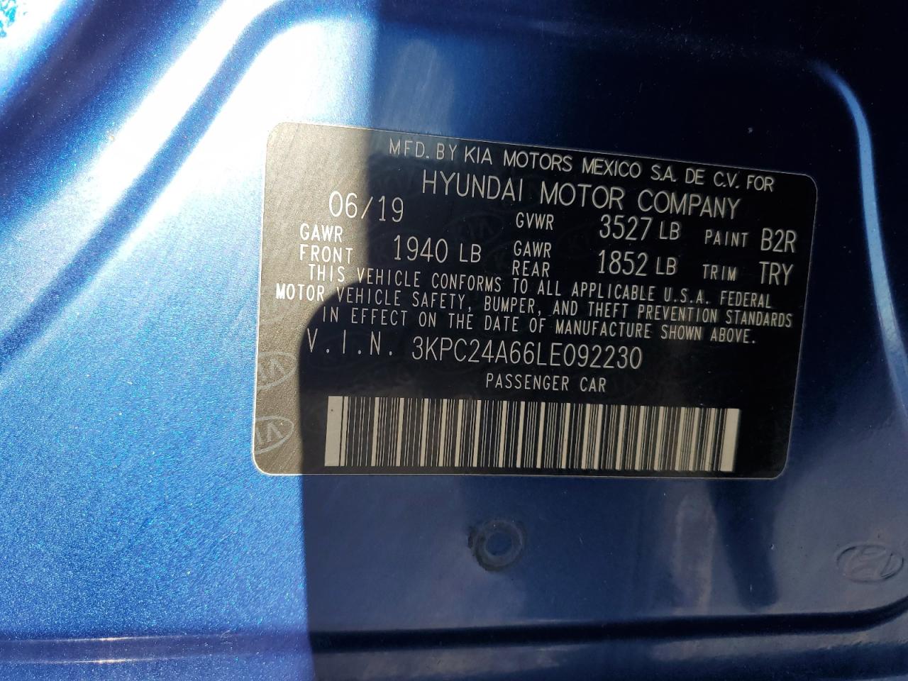 2020 Hyundai Accent Se VIN: 3KPC24A66LE092230 Lot: 91049795