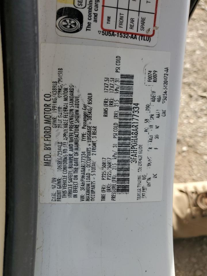 2010 Ford Fusion Se VIN: 3FAHP0HA8AR177334 Lot: 89902505