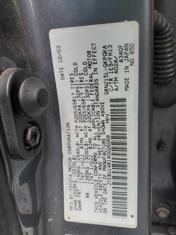 2004 Toyota 4Runner Sr5 VIN: JTEBU14R140026068 Lot: 86762735