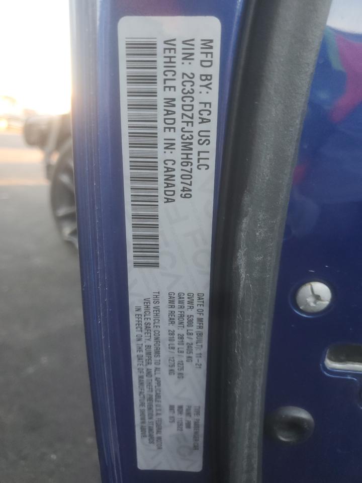 2021 Dodge Challenger R/T Scat Pack VIN: 2C3CDZFJ3MH670749 Lot: 80372515