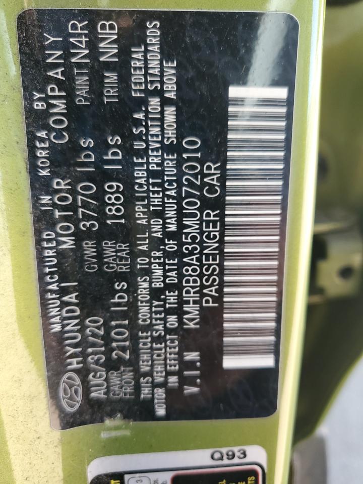 2021 Hyundai Venue Se VIN: KMHRB8A35MU072010 Lot: 86839915