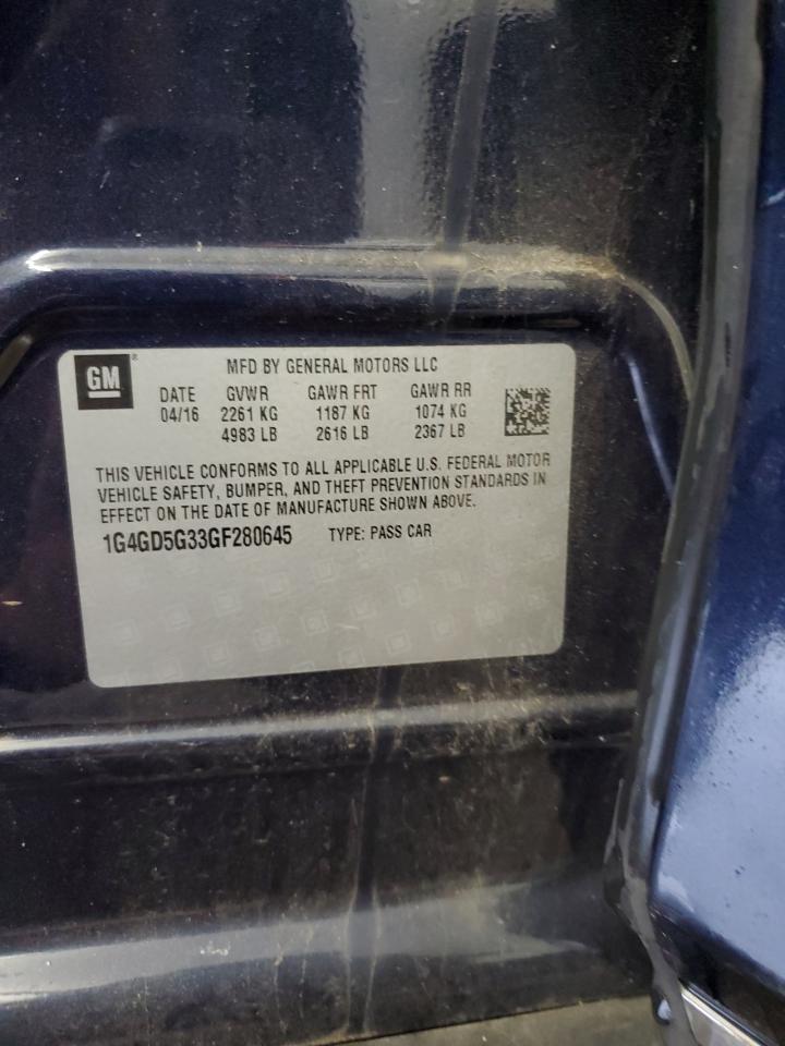 2016 Buick Lacrosse Premium VIN: 1G4GD5G33GF280645 Lot: 90377845