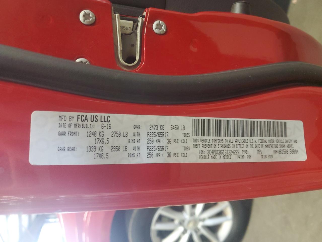 2016 Dodge Journey Sxt VIN: 3C4PDCBG1GT224227 Lot: 85582205