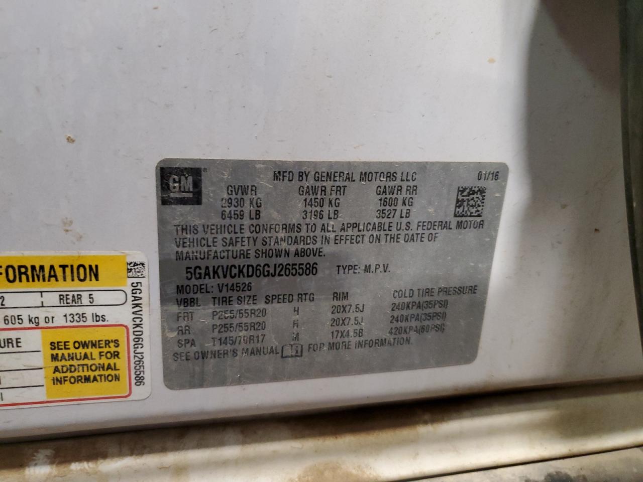 2016 Buick Enclave VIN: 5GAKVCKD6GJ265586 Lot: 85349465