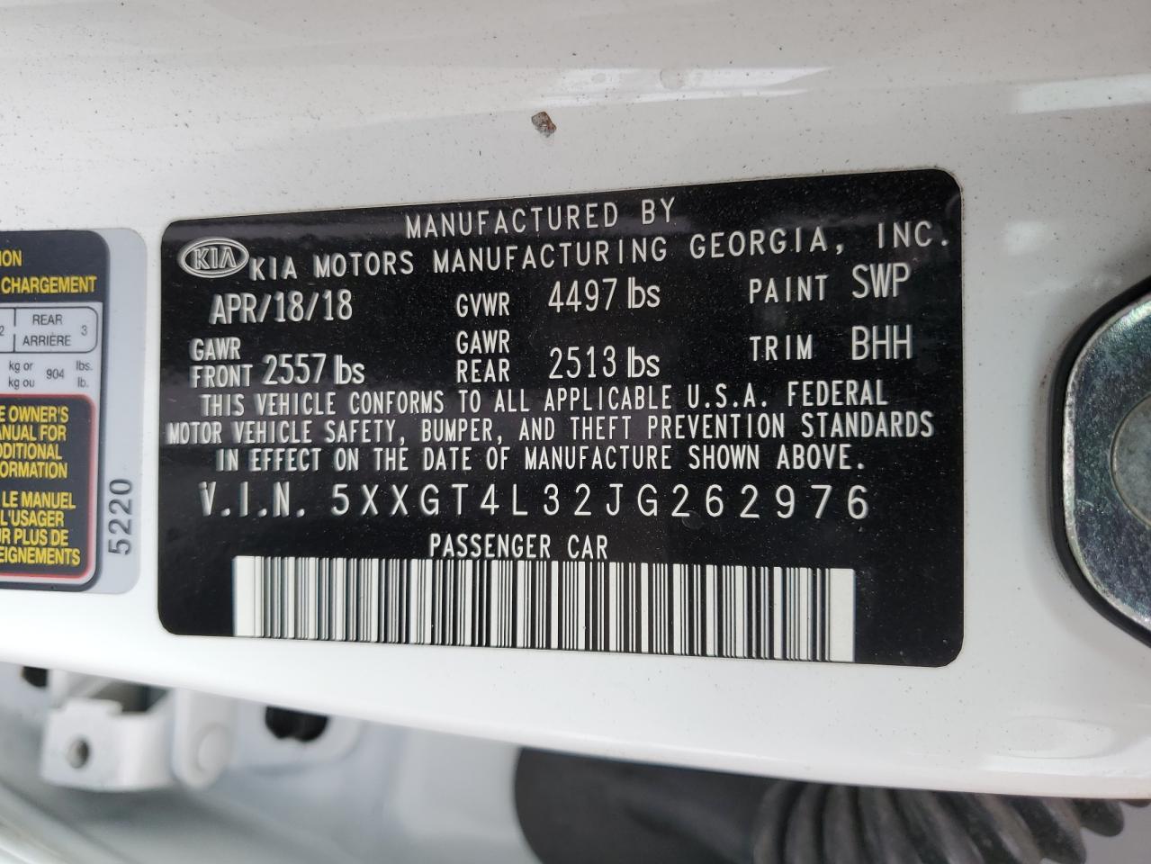 2018 Kia Optima Lx VIN: 5XXGT4L32JG262976 Lot: 85903075